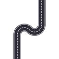 Winding road isolated on white background. Curved asphalt road or highway. Vector illustration. Vector illustration